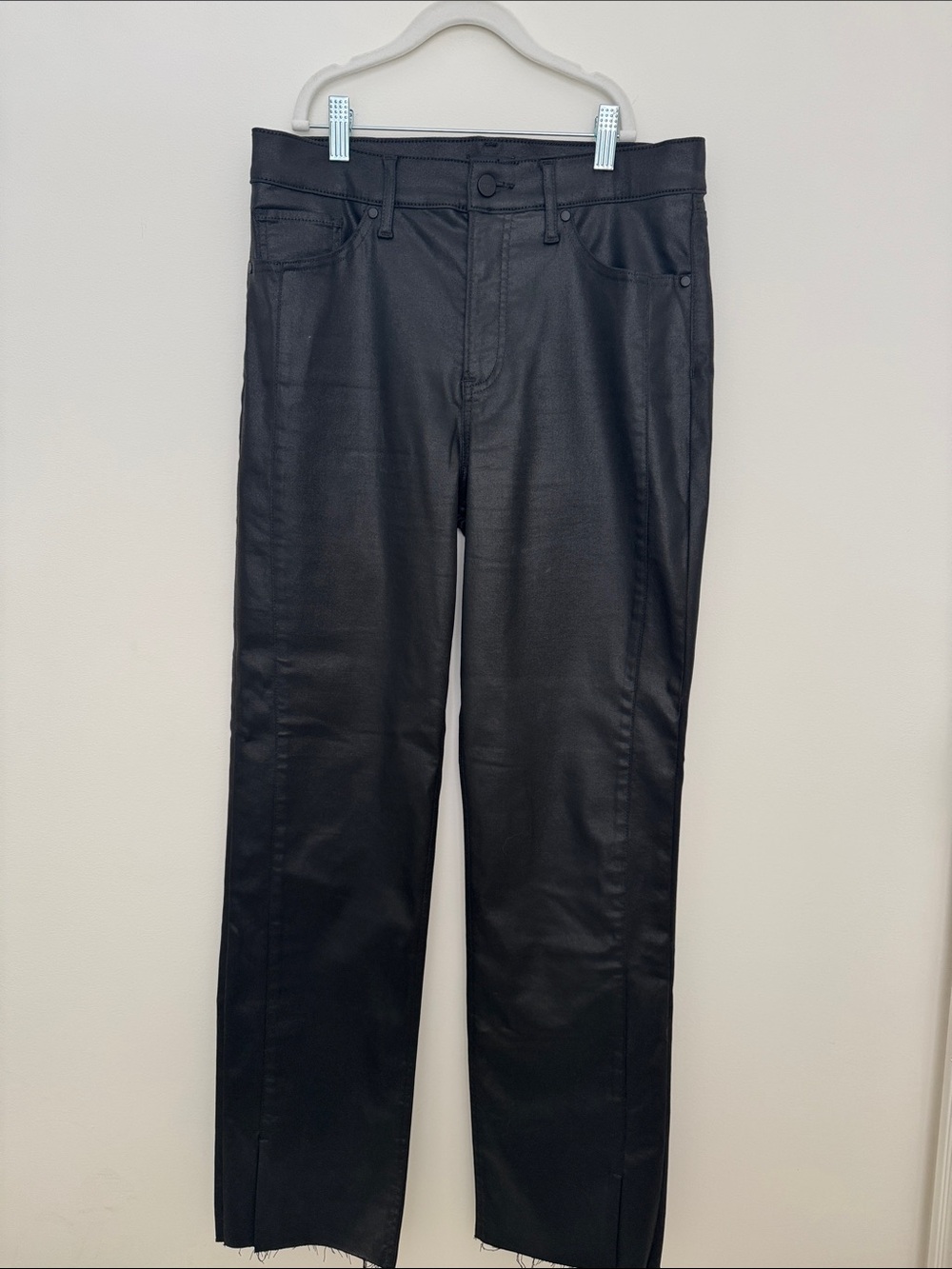 Express Black Coated High Waisted Raw Hem Straight Jeans